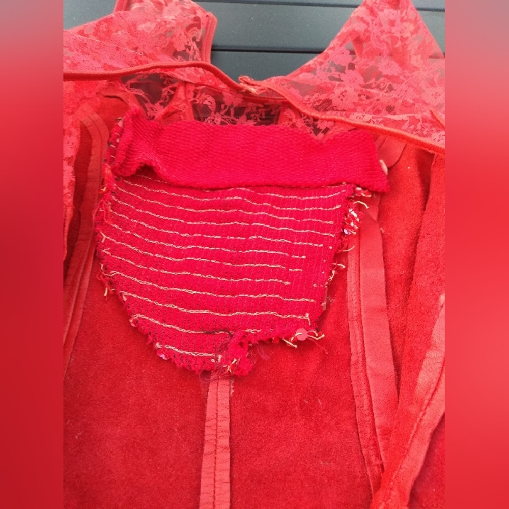Vintage Verducci Red Leather & Lace Sleeveless Bodycon Dress, Size 6, - Picture 9 of 13